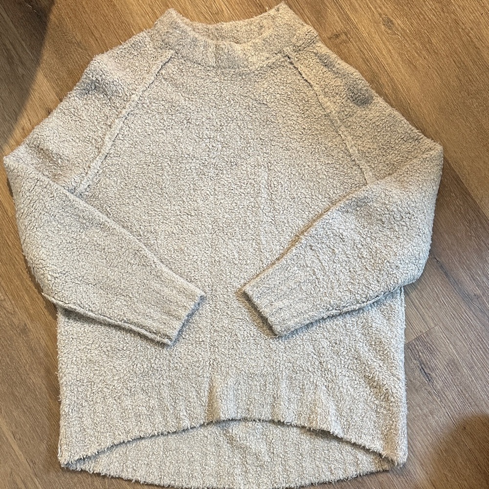 Free People Cream Bouclé Raglan Crew Sweater
